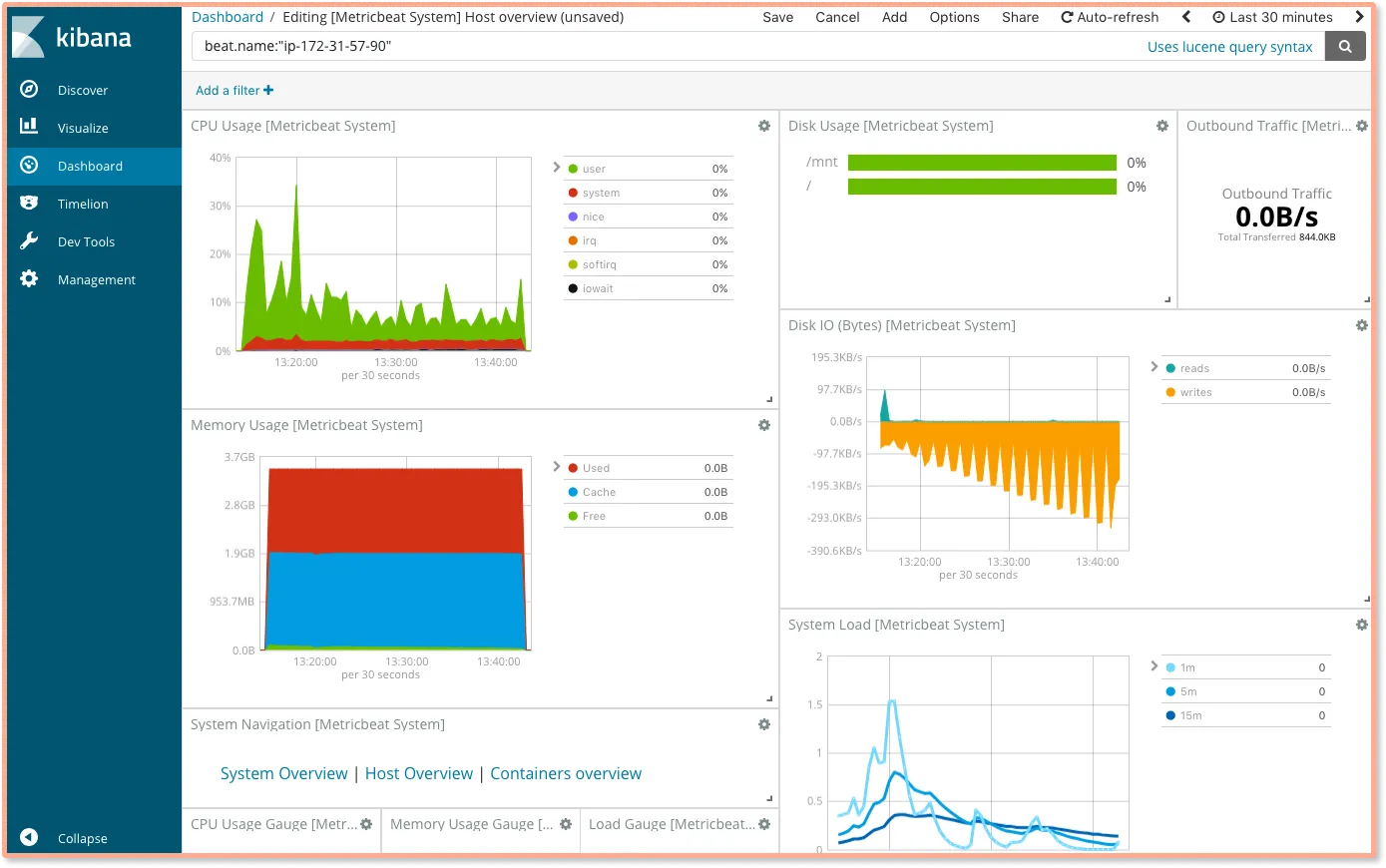 A snapshot of Kibana Dashboard