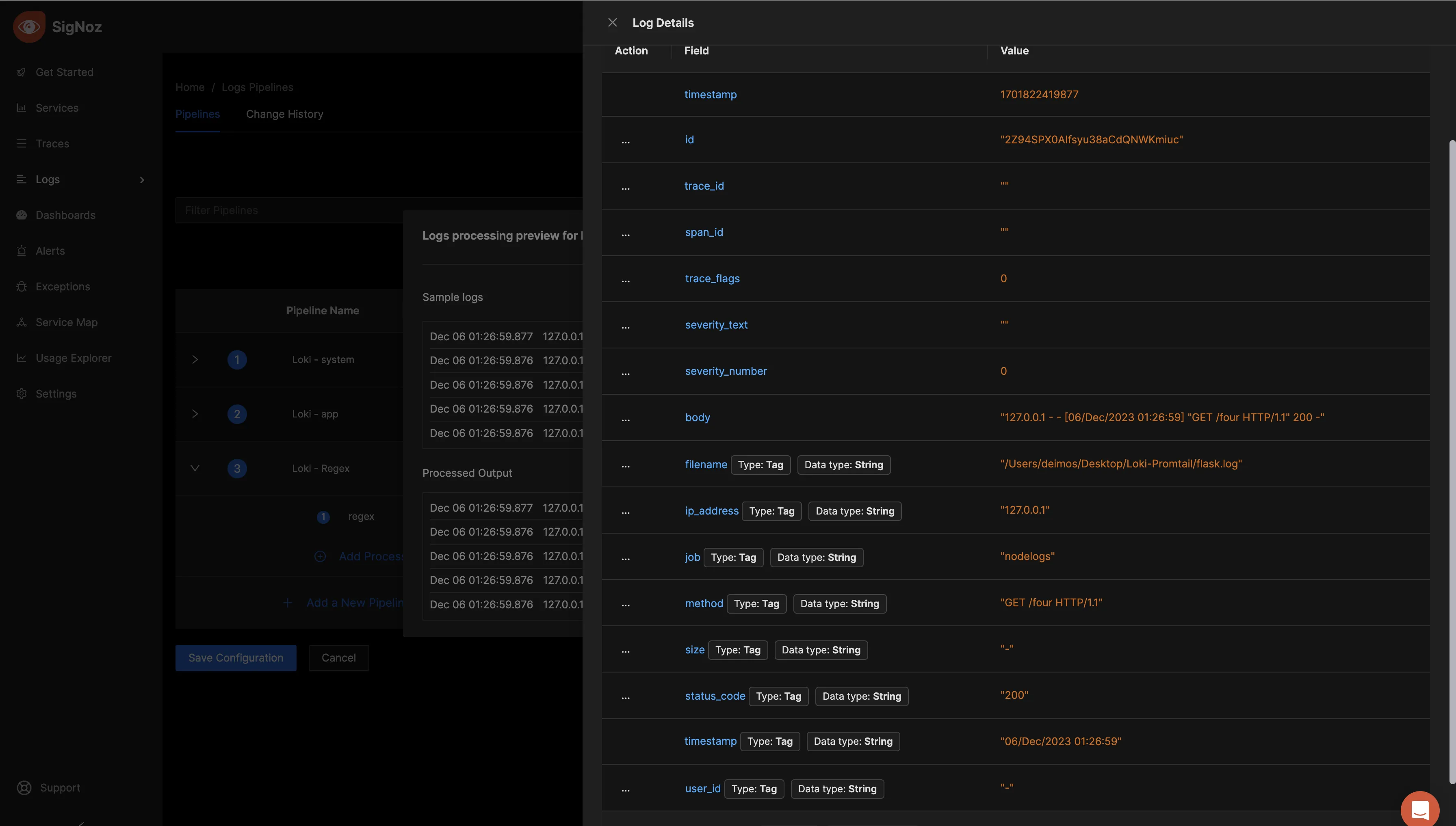 Processed logs format