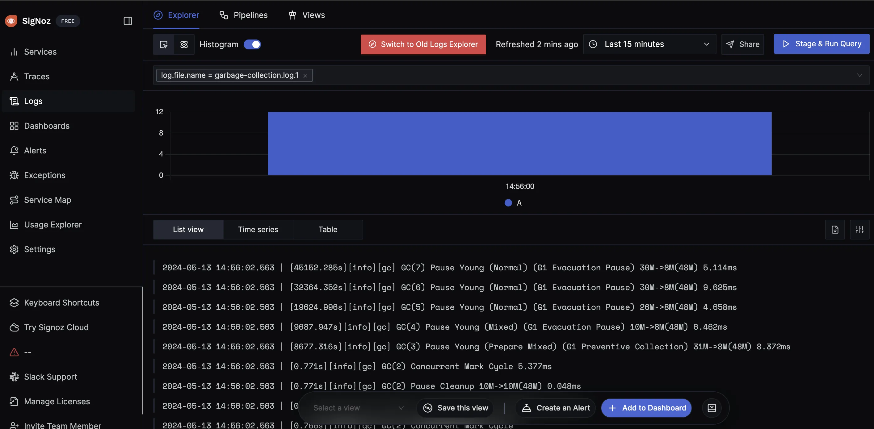 GC logs in SigNoz