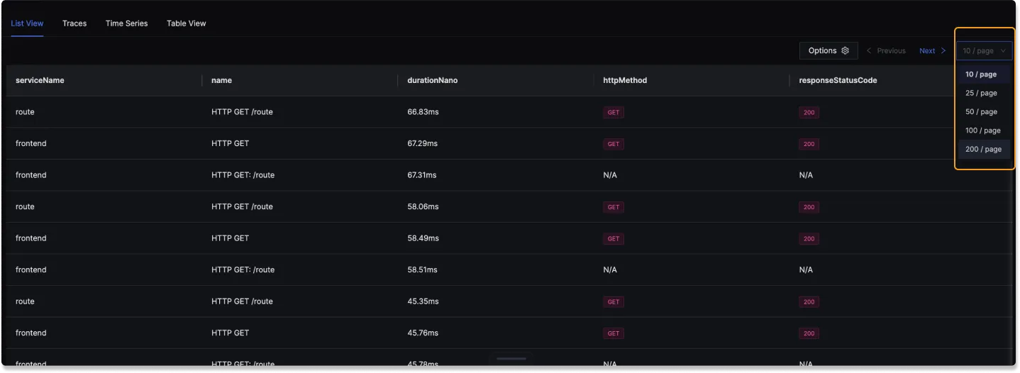 List View in the Trace Explorer