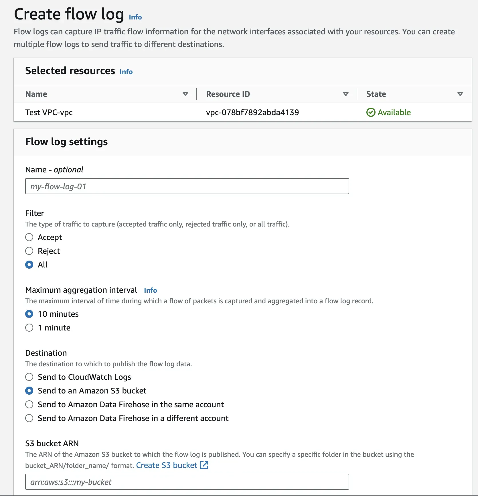 Flow log configuration