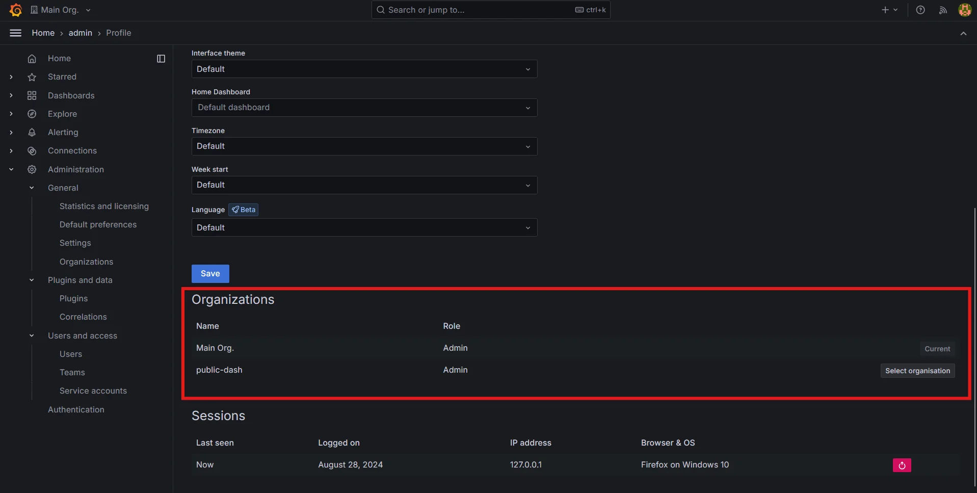 Switching Profile in Grafana