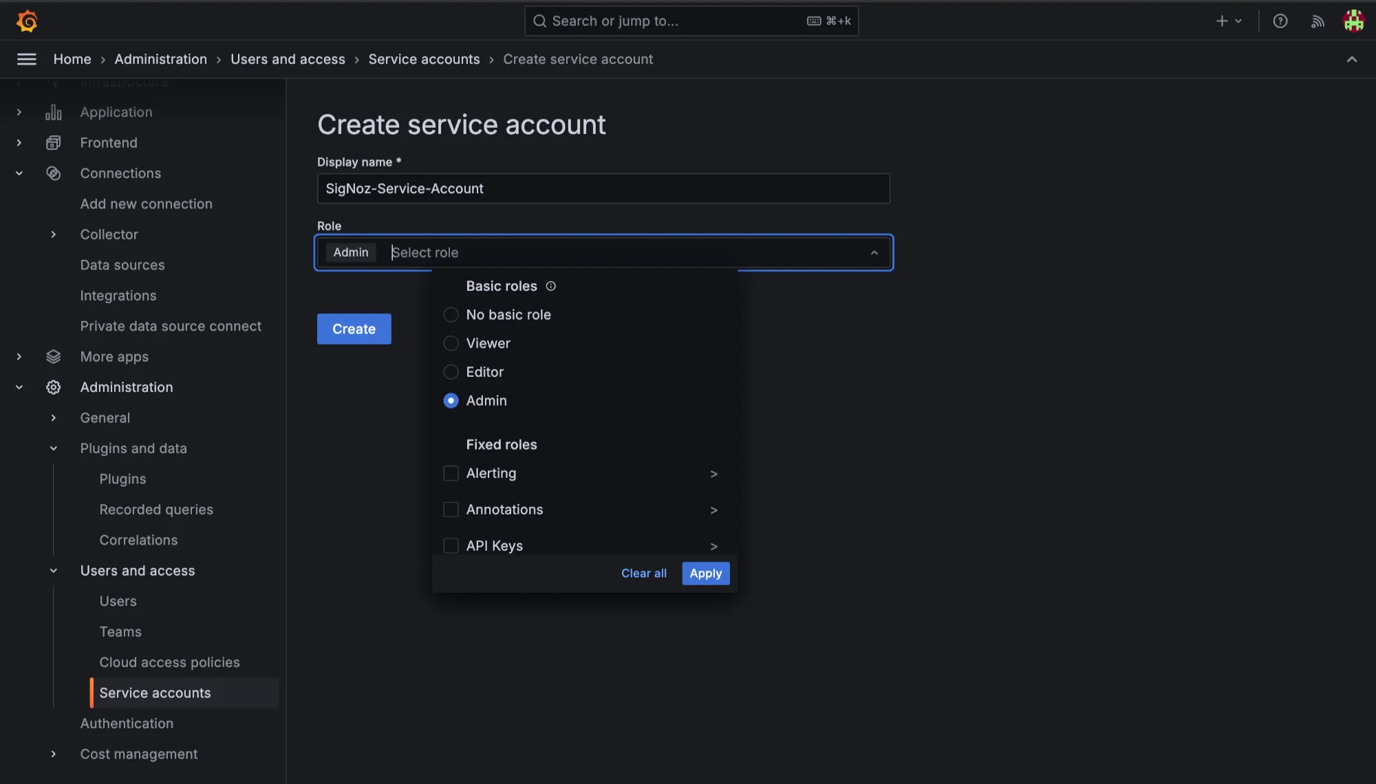 Creating Service Account